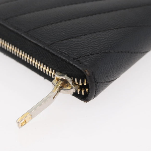 SAINT LAURENT Long Wallet Leather Black Gold Auth YKZ412