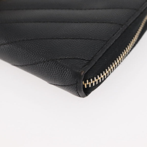 SAINT LAURENT Long Wallet Leather Black Gold Auth YKZ412