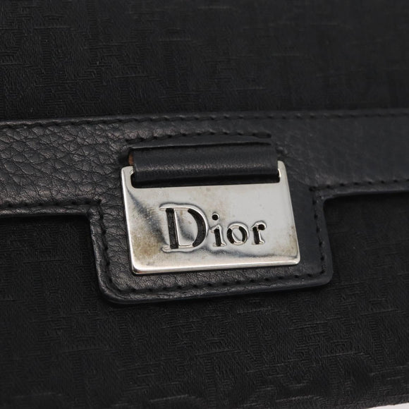 Christian Dior Trotter Canvas Long Wallet Black Silver Auth YKZ413A