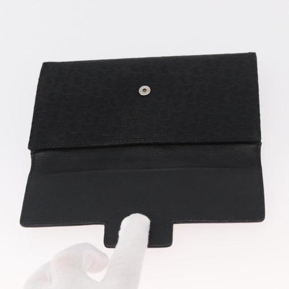 Christian Dior Trotter Canvas Long Wallet Black Silver Auth YKZ413A