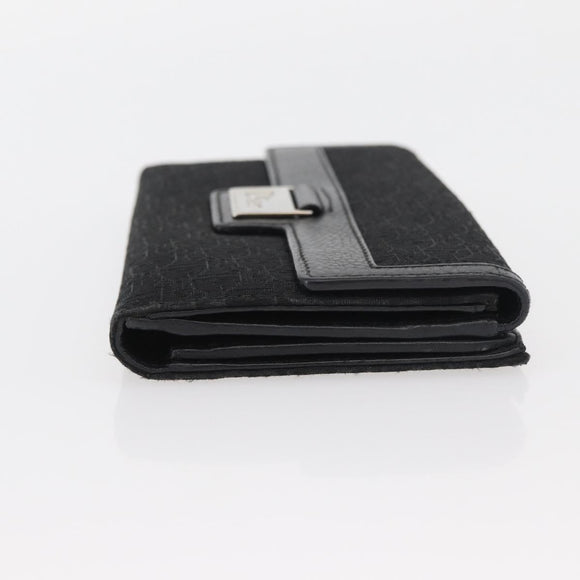 Christian Dior Trotter Canvas Long Wallet Black Silver Auth YKZ413A