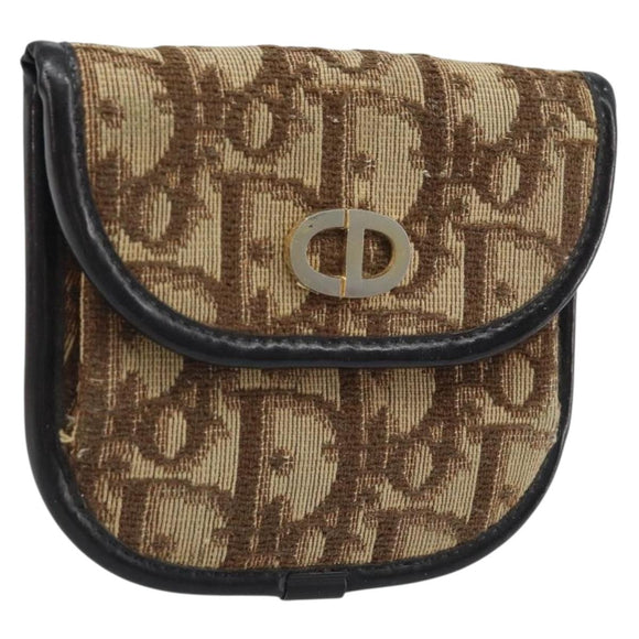 Christian Dior Trotter Canvas Coin Purse Brown Gold Auth YKZ414