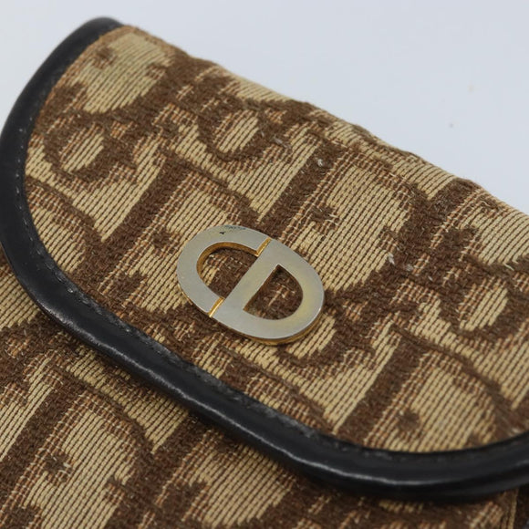 Christian Dior Trotter Canvas Coin Purse Brown Gold Auth YKZ414