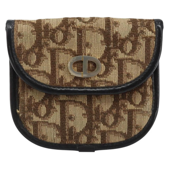 Christian Dior Trotter Canvas Coin Purse Brown Gold Auth YKZ414