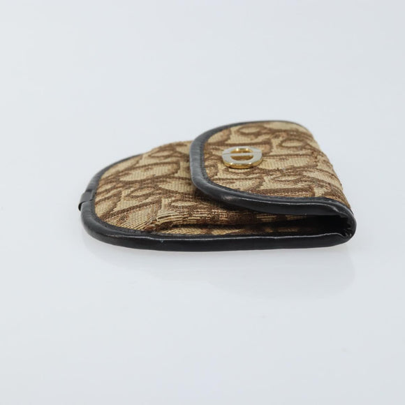 Christian Dior Trotter Canvas Coin Purse Brown Gold Auth YKZ414