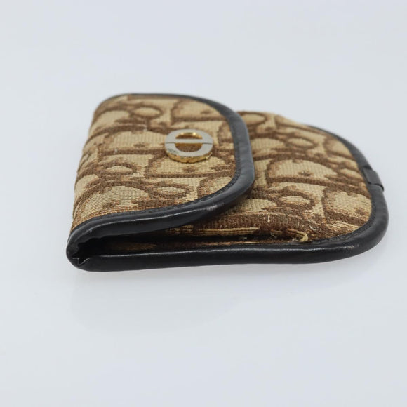 Christian Dior Trotter Canvas Coin Purse Brown Gold Auth YKZ414