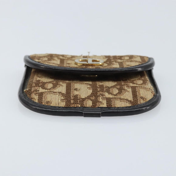 Christian Dior Trotter Canvas Coin Purse Brown Gold Auth YKZ414