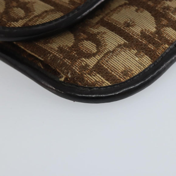 Christian Dior Trotter Canvas Coin Purse Brown Gold Auth YKZ414