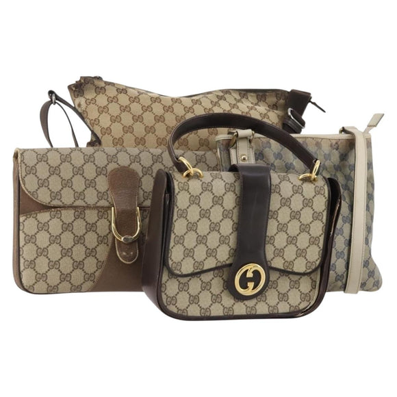 GUCCI GG Supreme GG Crystal GG Canvas Bag PVC 4 Set Navy Beige Auth YKZ424