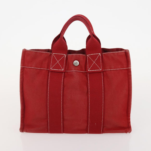HERMES Fourre Tout Hand Bag Canvas 4 Set White Black Red Auth YKZ427