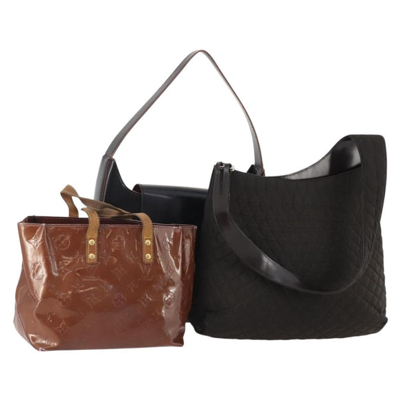LOUIS VUITTON Balenciaga Bally Vernis Bag Leather 3 Set Black Auth YKZ428