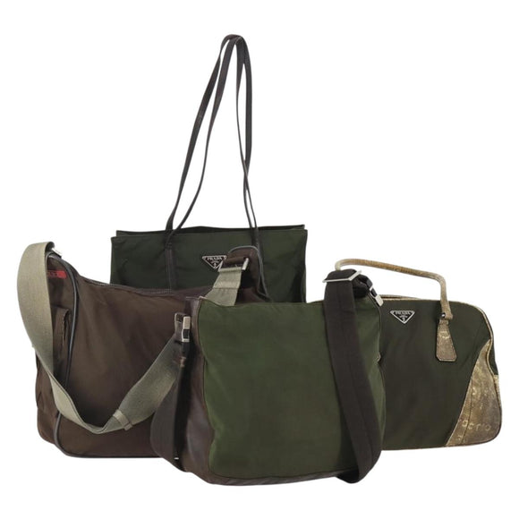 PRADA Sports Bag Nylon 4 Set Khaki Brown Auth YKZ430