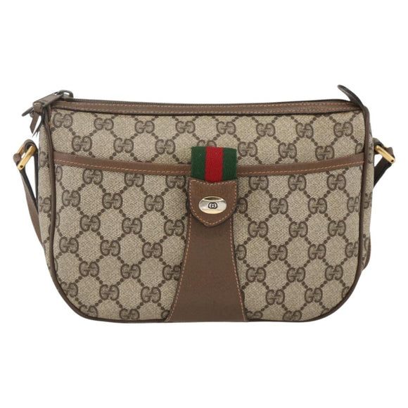 GUCCI GG Supreme Web Sherry Line Bag PVC Beige Gold 89 02 032 Auth YKZ450