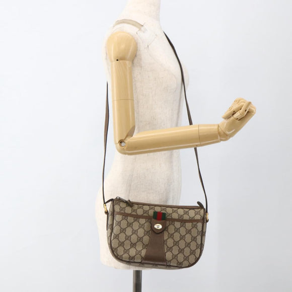 GUCCI GG Supreme Web Sherry Line Bag PVC Beige Gold 89 02 032 Auth YKZ450