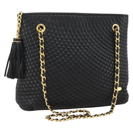 BALLY Chain Shoulder Bag Leather Black Gold Auth YKZ457A