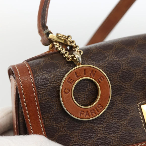 CELINE Macadam Canvas Hand Bag PVC Leather 2way Brown Gold Auth YKZ459