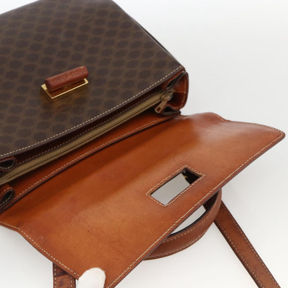 CELINE Macadam Canvas Hand Bag PVC Leather 2way Brown Gold Auth YKZ459