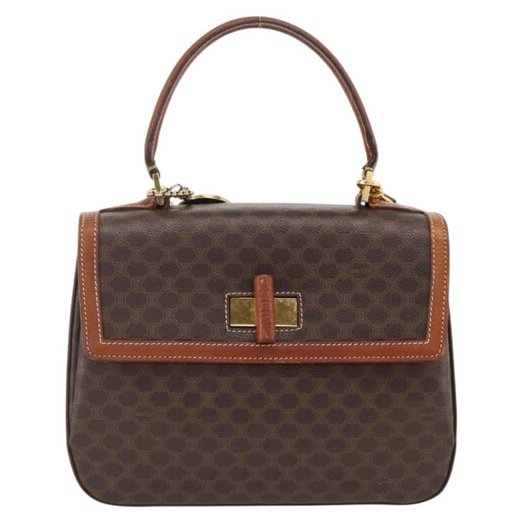 CELINE Macadam Canvas Hand Bag PVC Leather 2way Brown Gold Auth YKZ459
