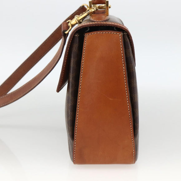 CELINE Macadam Canvas Hand Bag PVC Leather 2way Brown Gold Auth YKZ459