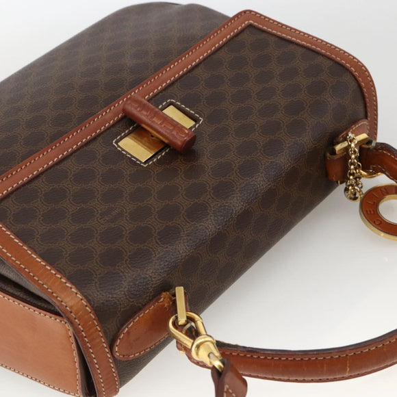 CELINE Macadam Canvas Hand Bag PVC Leather 2way Brown Gold Auth YKZ459