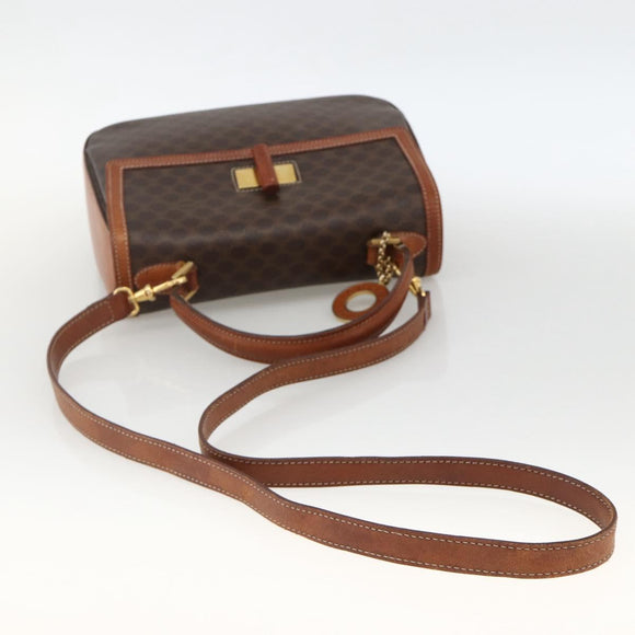 CELINE Macadam Canvas Hand Bag PVC Leather 2way Brown Gold Auth YKZ459