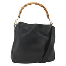 GUCCI Bamboo Shoulder Bag Leather 2way Black Gold 001 1705 1638 Auth YKZ462-1