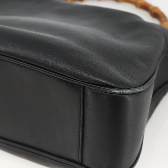 GUCCI Bamboo Shoulder Bag Leather 2way Black Gold 001 1705 1638 Auth YKZ462