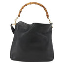 GUCCI Bamboo Shoulder Bag Leather 2way Black Gold 001 1705 1638 Auth YKZ462-13