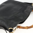 GUCCI Bamboo Shoulder Bag Leather 2way Black Gold 001 1705 1638 Auth YKZ462-6