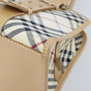 BURBERRY Nova Check Blue Label Hand Bag Canvas Ivory Silver Auth YKZ469-9