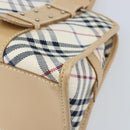 BURBERRY Nova Check Blue Label Hand Bag Canvas Ivory Silver Auth YKZ469-15