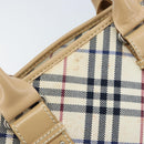 BURBERRY Nova Check Blue Label Hand Bag Canvas Ivory Silver Auth YKZ469-10