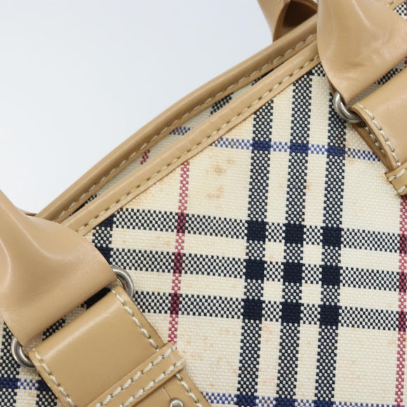 BURBERRY Nova Check Blue Label Hand Bag Canvas Ivory Silver Auth YKZ469