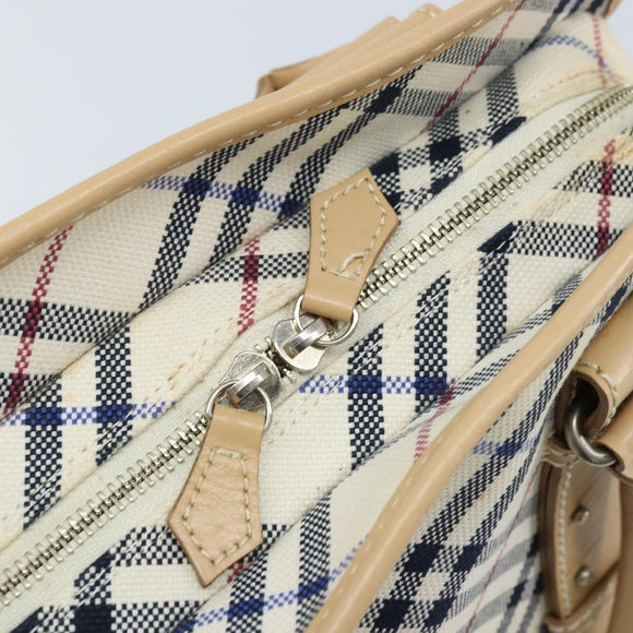 BURBERRY Nova Check Blue Label Hand Bag Canvas Ivory Silver Auth YKZ469