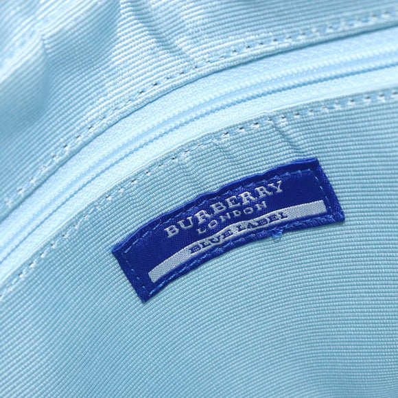 BURBERRY Nova Check Blue Label Hand Bag Canvas Ivory Silver Auth YKZ469