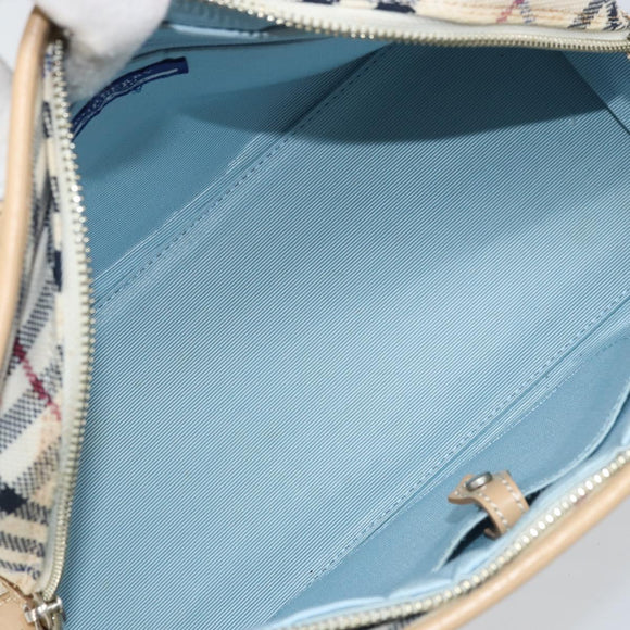 BURBERRY Nova Check Blue Label Hand Bag Canvas Ivory Silver Auth YKZ469