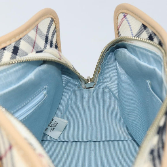 BURBERRY Nova Check Blue Label Hand Bag Canvas Ivory Silver Auth YKZ469