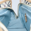 BURBERRY Nova Check Blue Label Hand Bag Canvas Ivory Silver Auth YKZ469-19