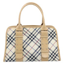 BURBERRY Nova Check Blue Label Hand Bag Canvas Ivory Silver Auth YKZ469-13