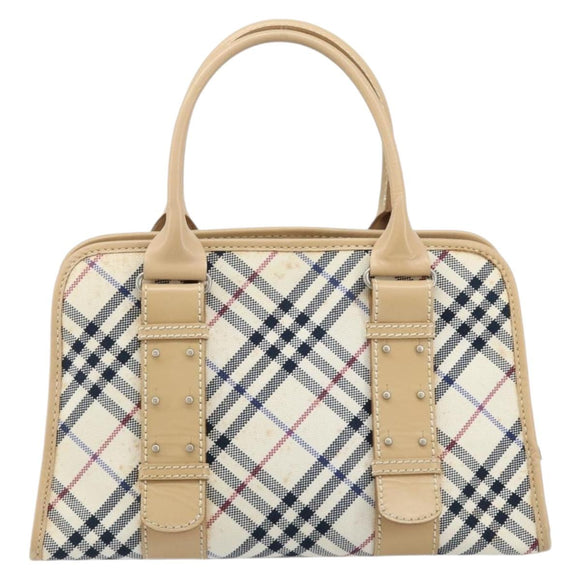 BURBERRY Nova Check Blue Label Hand Bag Canvas Ivory Silver Auth YKZ469