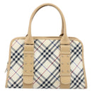 BURBERRY Nova Check Blue Label Hand Bag Canvas Ivory Silver Auth YKZ469-2