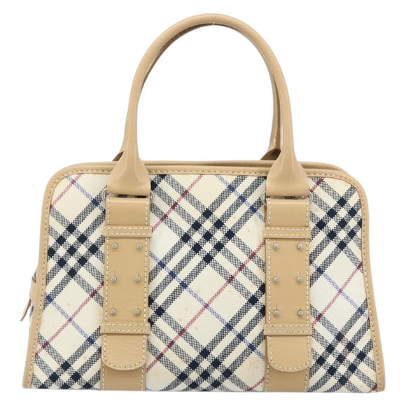 BURBERRY Nova Check Blue Label Hand Bag Canvas Ivory Silver Auth YKZ469