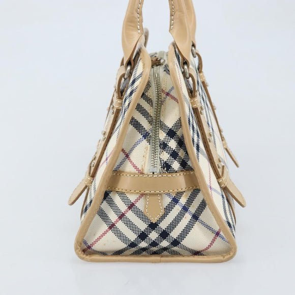 BURBERRY Nova Check Blue Label Hand Bag Canvas Ivory Silver Auth YKZ469
