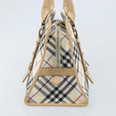 BURBERRY Nova Check Blue Label Hand Bag Canvas Ivory Silver Auth YKZ469-4