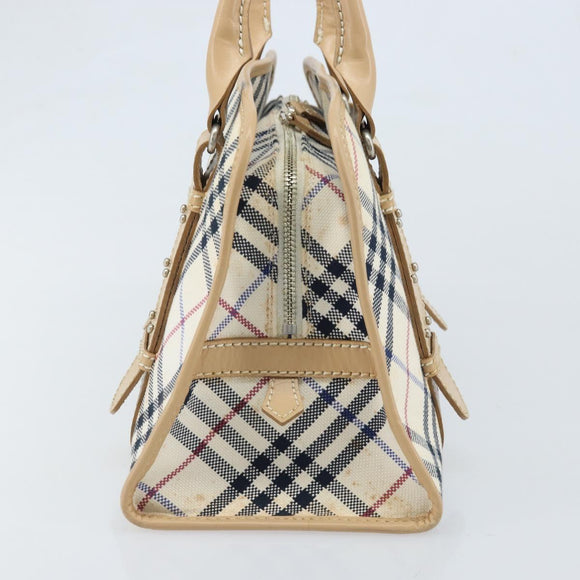 BURBERRY Nova Check Blue Label Hand Bag Canvas Ivory Silver Auth YKZ469