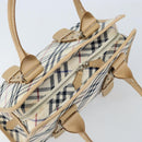 BURBERRY Nova Check Blue Label Hand Bag Canvas Ivory Silver Auth YKZ469-6