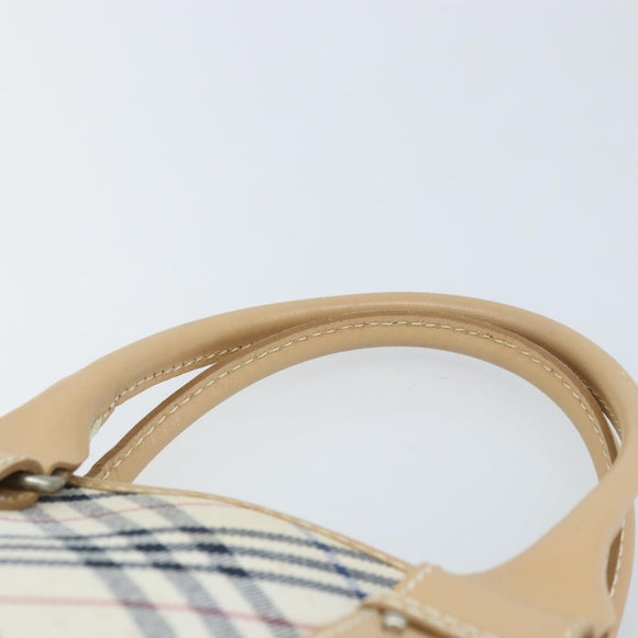 BURBERRY Nova Check Blue Label Hand Bag Canvas Ivory Silver Auth YKZ469