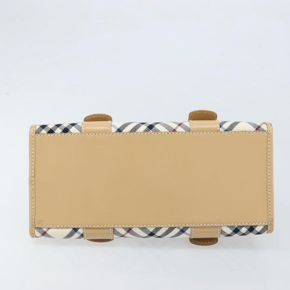 BURBERRY Nova Check Blue Label Hand Bag Canvas Ivory Silver Auth YKZ469