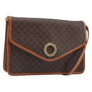 CELINE Macadam Canvas Circle Shoulder Bag PVC Leather Brown Gold Auth YKZ472-1