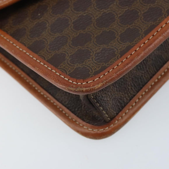 CELINE Macadam Canvas Circle Shoulder Bag PVC Leather Brown Gold Auth YKZ472